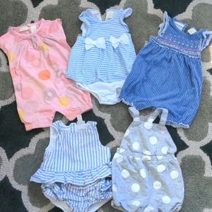 12 mo girl rompers dresses overalls bundle lot